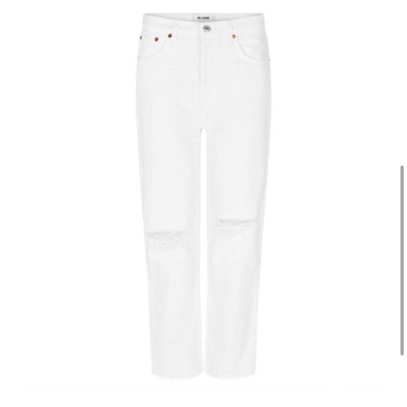 RE/DONE 70s HIGH WAISTED STOVE PIPE JEANS IN WHITE DESTROYED SZ30 - Picture 4 of 5